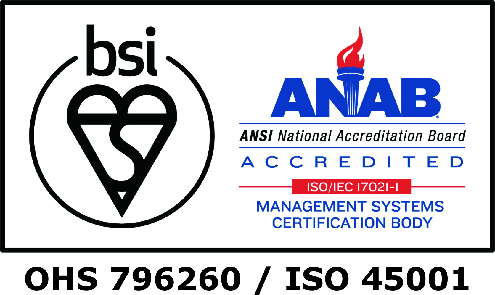 OHS 796260 / ISO 45001 logo.